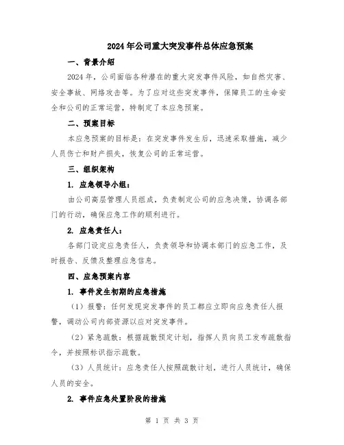 2024年公司重大突发事件总体应急预案