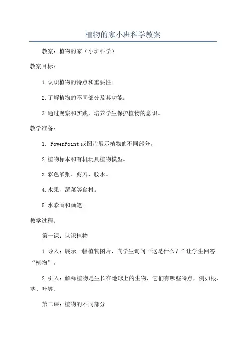植物的家小班科学教案