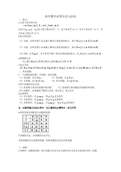 高考数学必背公式与结论(理)