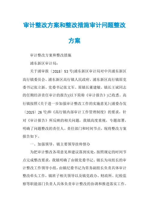 审计整改方案和整改措施审计问题整改方案