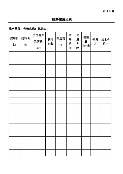 无公害农产品种植业生产记录表(农药、肥料、投入品、田间、销售等)