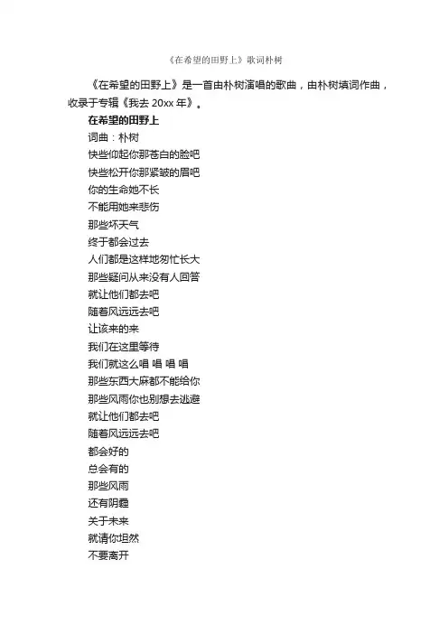 《在希望的田野上》歌词朴树_写作素材