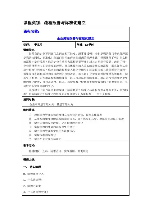 企业流程管改善与标准化建立培训大纲(李见明2天版201412)