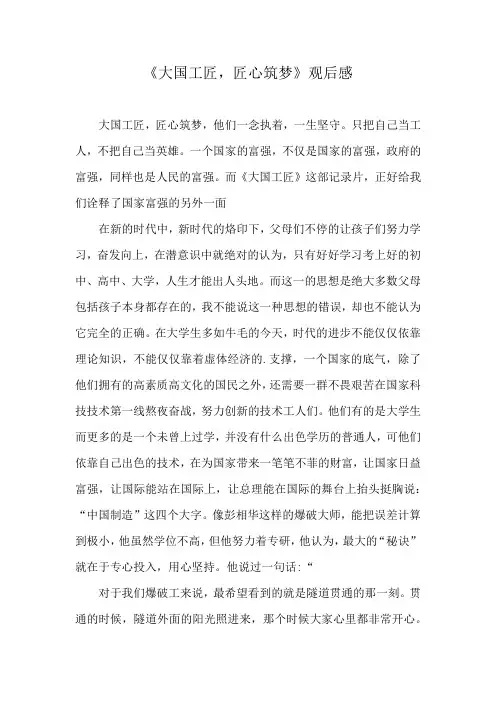 《大国工匠,匠心筑梦》观后感
