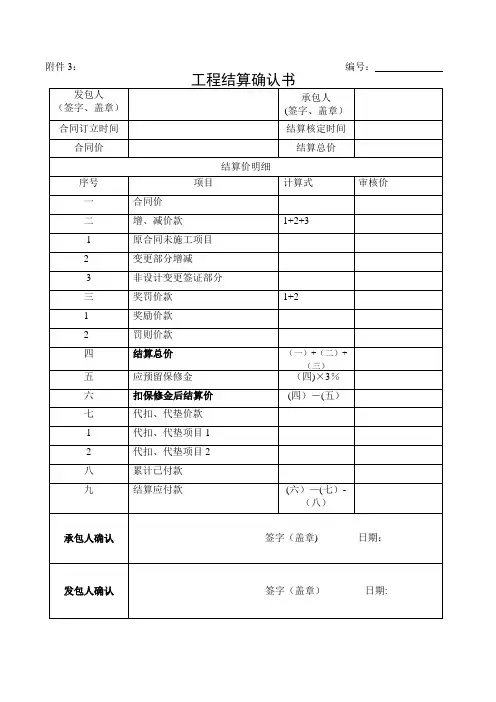 工程 结算确认书