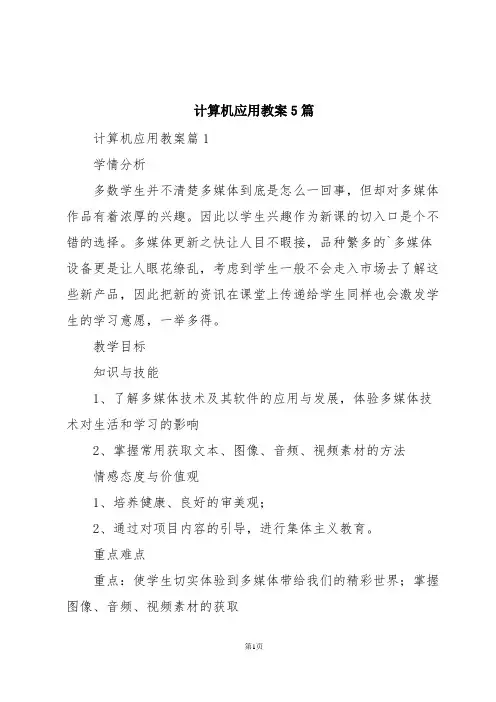 计算机应用教案5篇