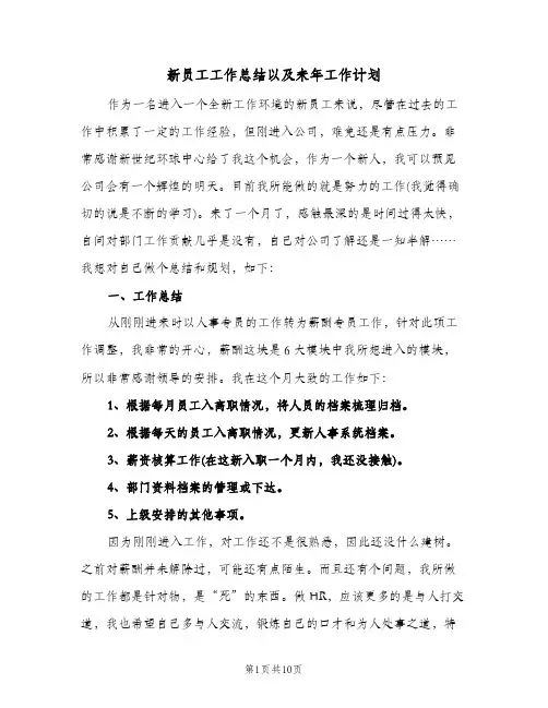 新员工工作总结以及来年工作计划（4篇）