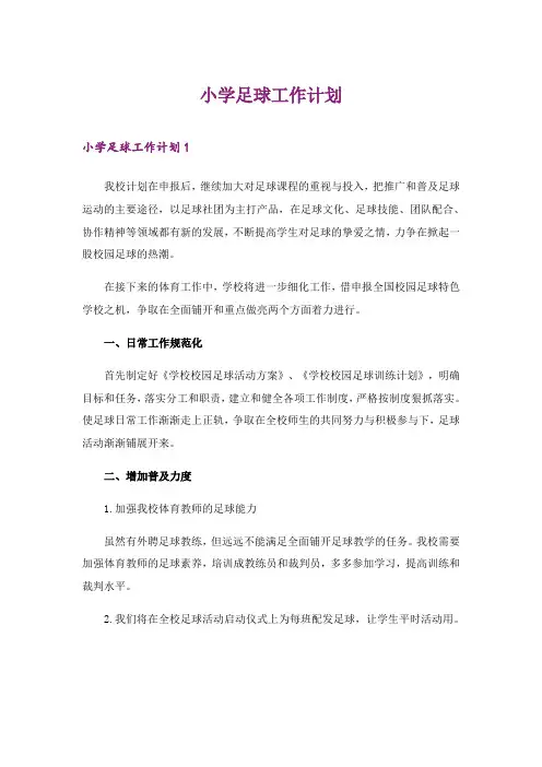 2024年小学足球工作计划