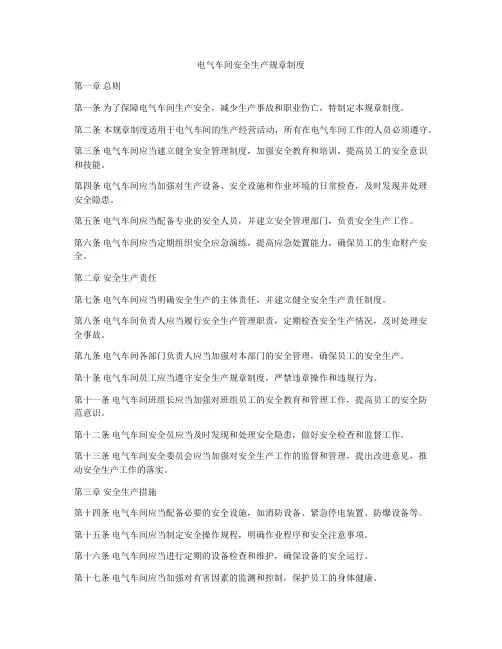 电气车间安全生产规章制度