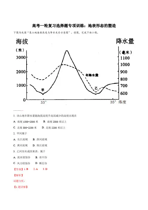 高考一轮复习选择题专项训练：地表形态的塑造(解析版)