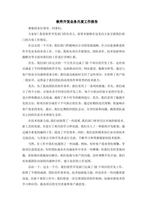 软件开发业务月度工作报告