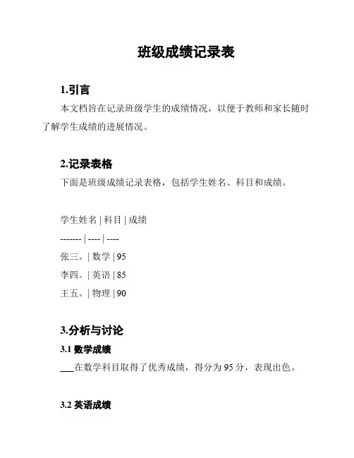 班级成绩记录表
