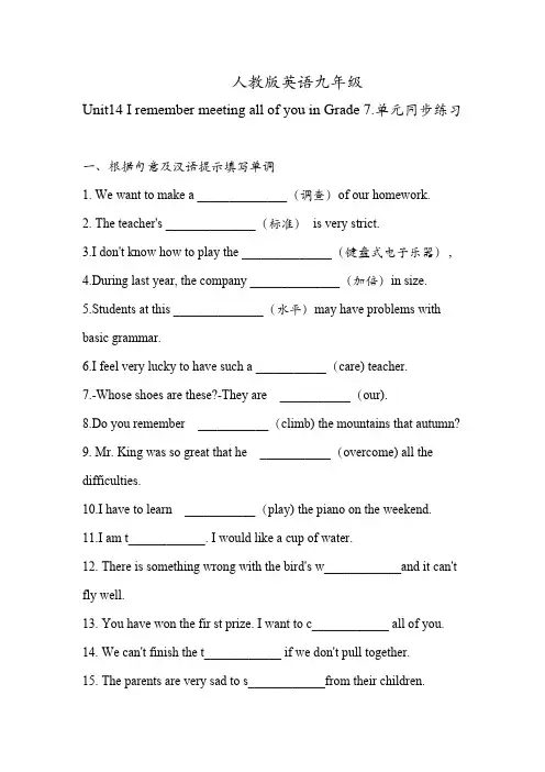 人教版英语九年级 Unit14 I remember单元同步练习(有答案)