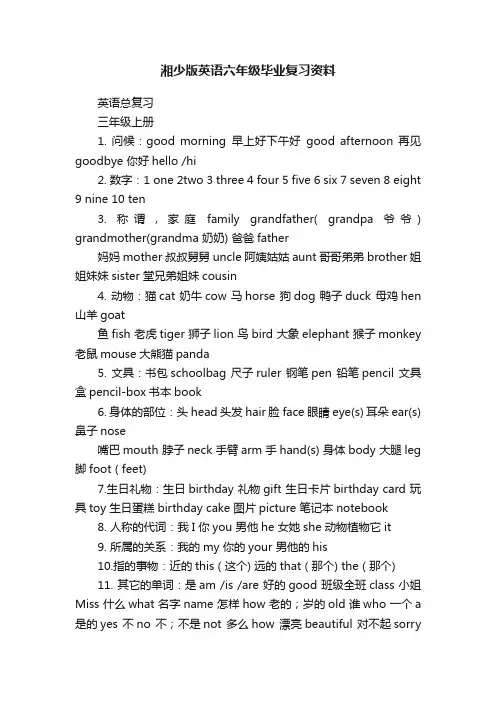 湘少版英语六年级毕业复习资料