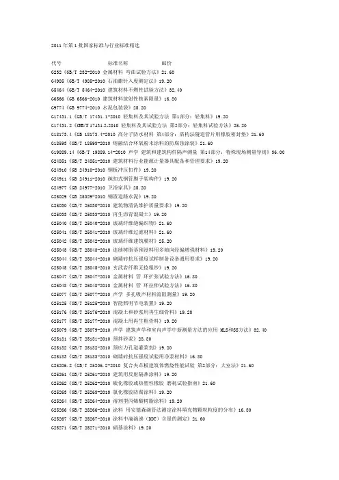 2011最新建材基础标准