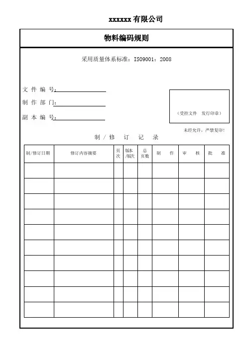 (物料管理)物料编码规则