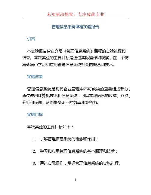《管理信息系统》课程实验报告