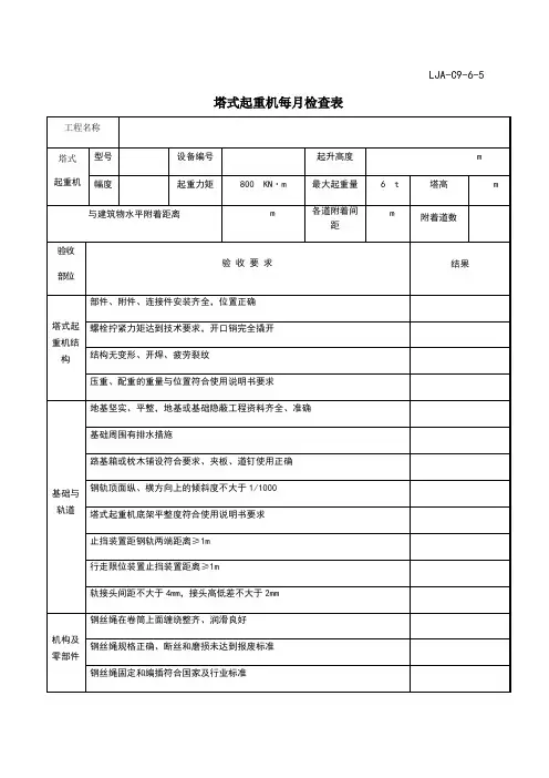塔式起重机每月检查表