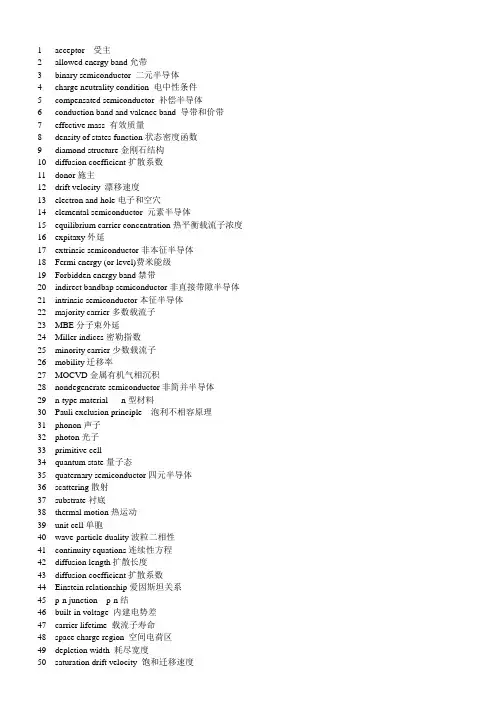 半导体物理专业术语英汉对照50词.doc