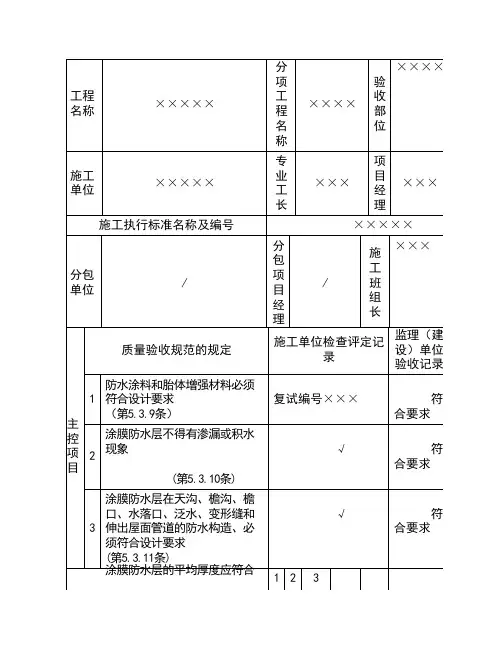 涂膜防水层检验批质量验收记录