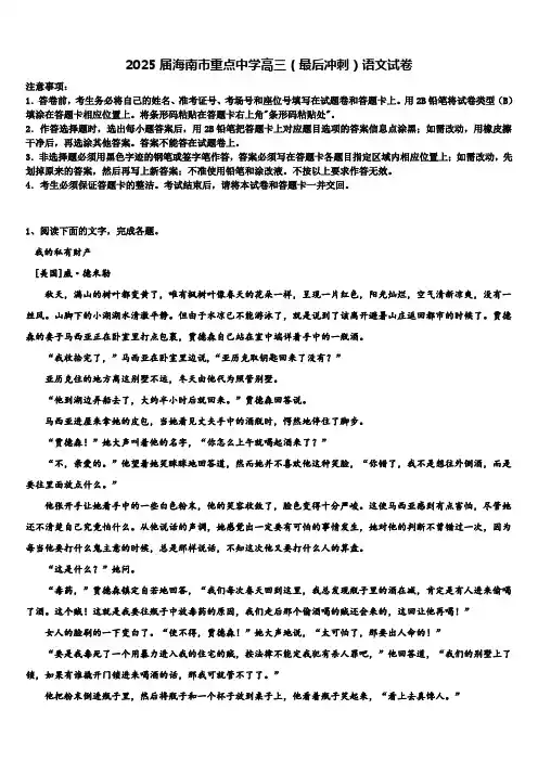 2025届海南市重点中学高三(最后冲刺)语文试卷含解析