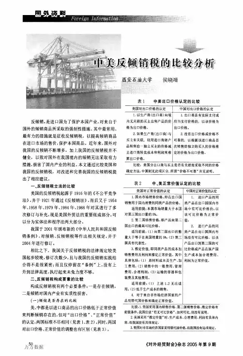 中美反倾销税的比较分析