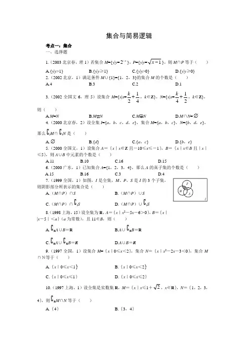 高考数学试题分类(集合、简易逻辑、函数)