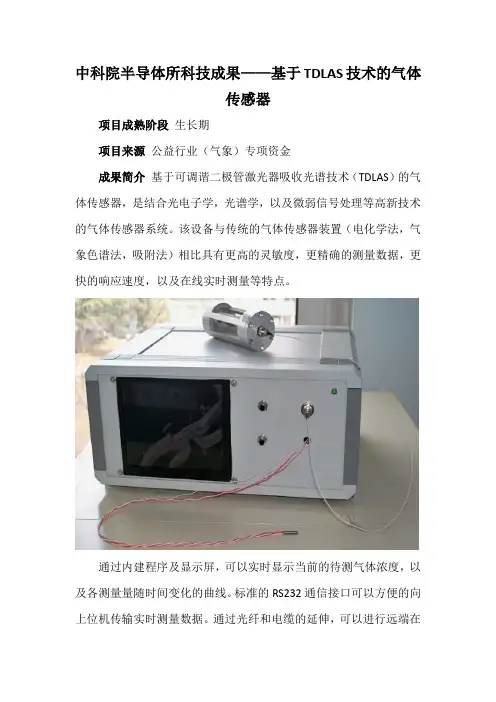 中科院半导体所科技成果——基于TDLAS技术的气体传感器