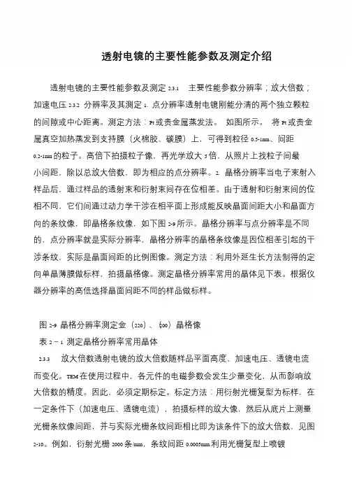 透射电镜的主要性能参数及测定介绍