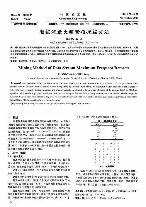 数据流最大频繁项挖掘方法