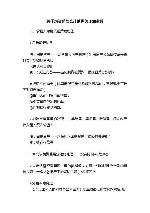 关于融资租赁会计处理的详细讲解