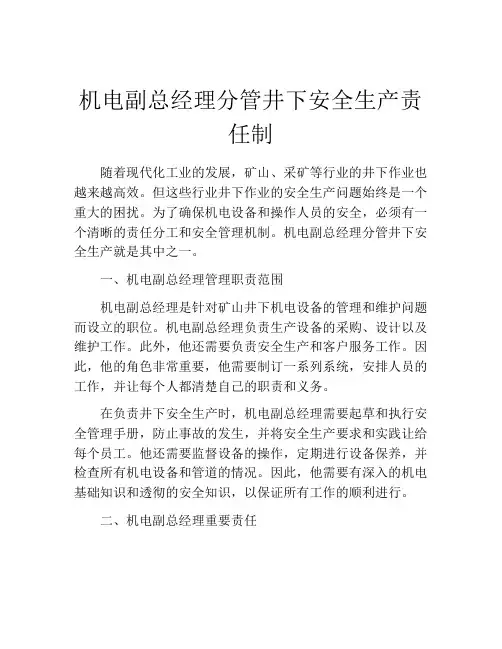 机电副总经理分管井下安全生产责任制