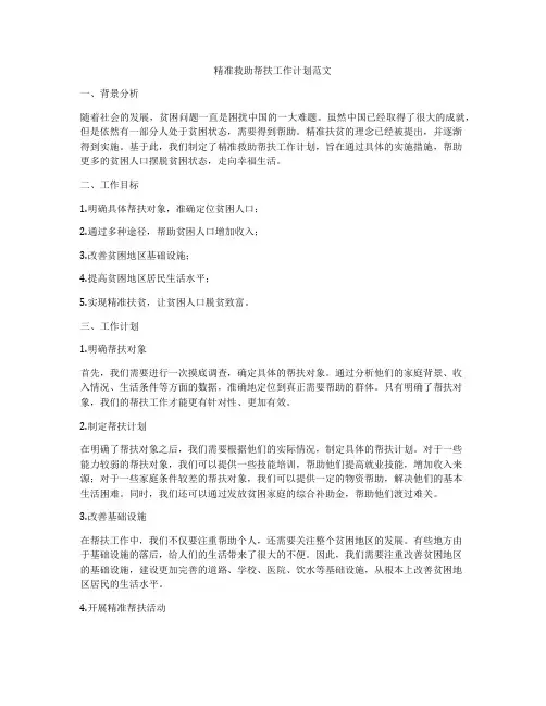 精准救助帮扶工作计划范文