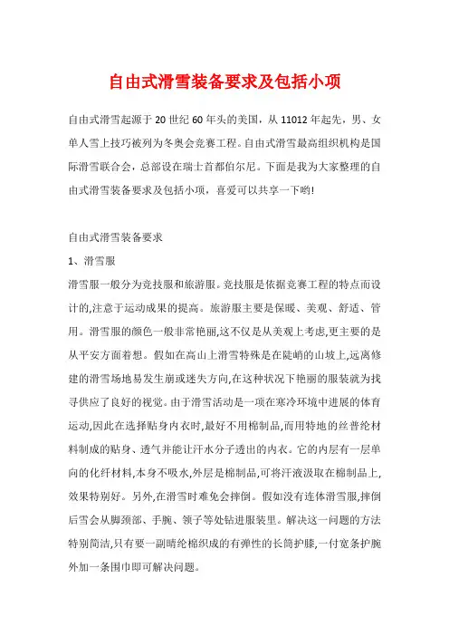 自由式滑雪装备要求及包括小项