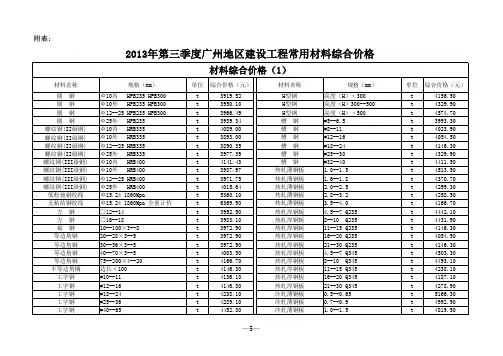 2013年广州市地区第三季度信息价(全)