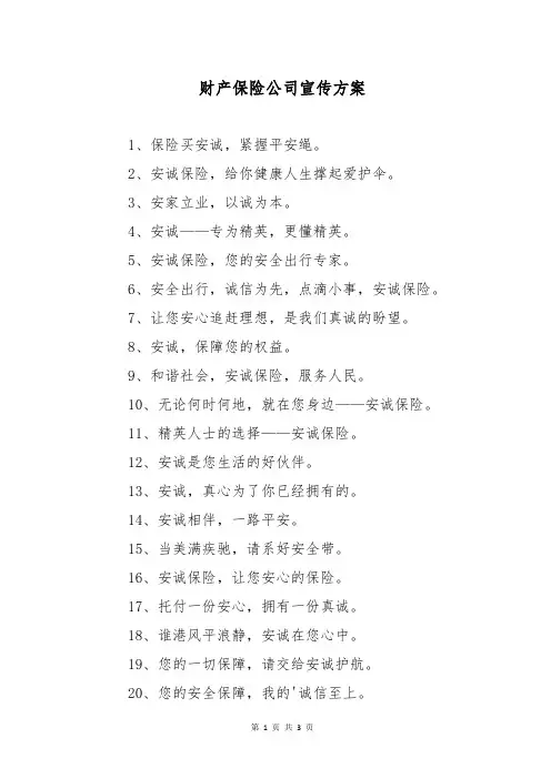 财产保险公司宣传方案