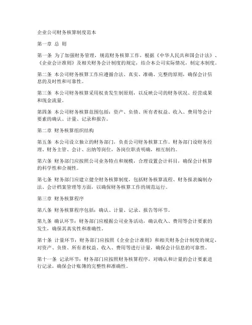 企业公司财务核算制度范本