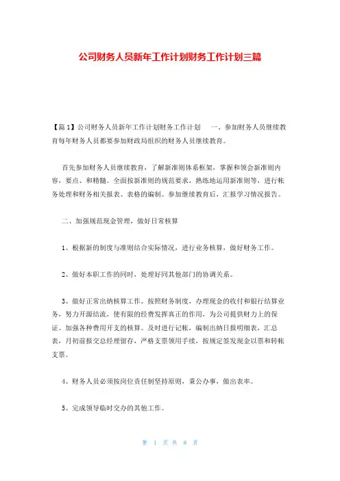 公司财务人员新年工作计划财务工作计划三篇