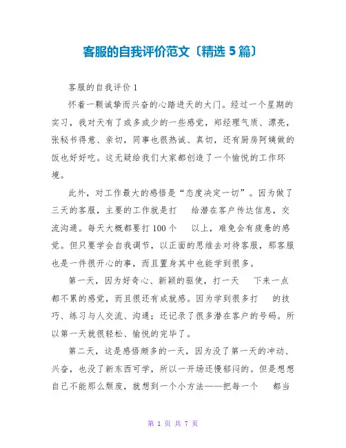 客服的自我评价范文(精选5篇)
