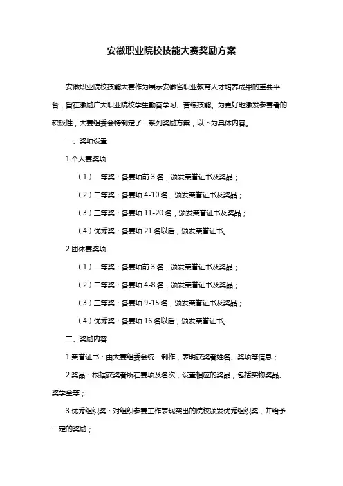 安徽职业院校技能大赛奖励方案