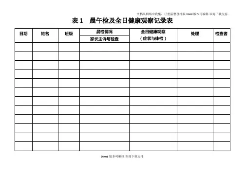 幼儿园卫生保健工作各种表格