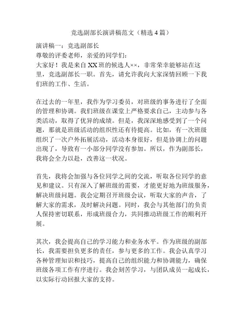 竞选副部长演讲稿范文(精选4篇)