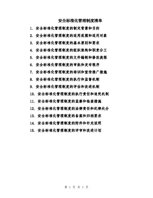 安全标准化管理制度清单