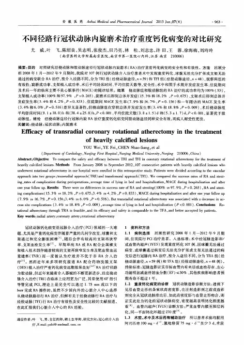 不同径路行冠状动脉内旋磨术治疗重度钙化病变的对比研究