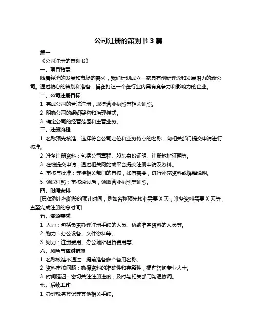 公司注册的策划书3篇