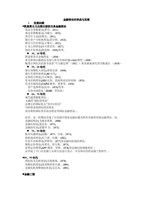 金融理论的形成与发展