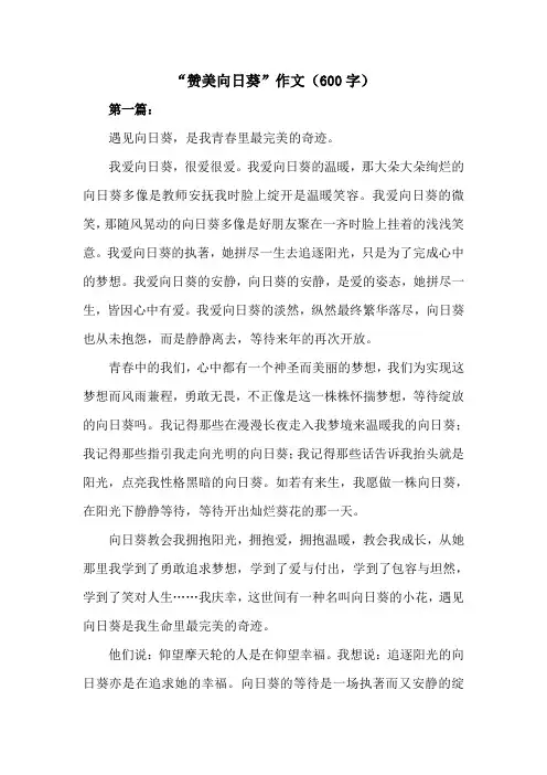 赞美向日葵600字作文