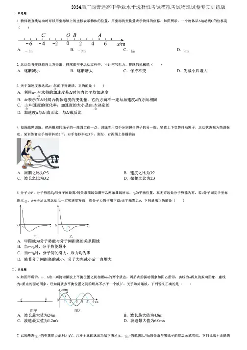 2024届广西普通高中学业水平选择性考试模拟考试物理试卷专项训练版
