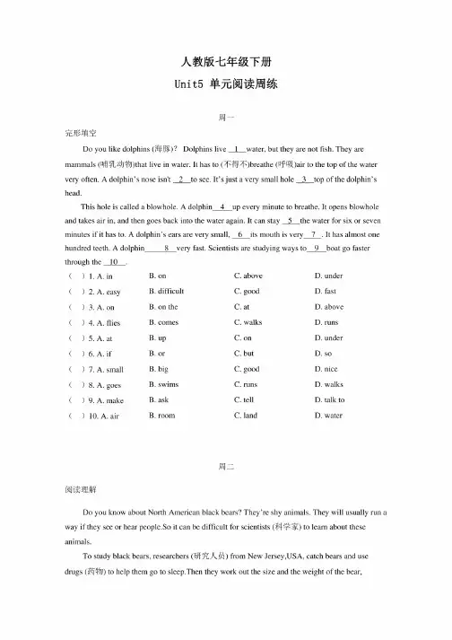 人教版七年级英语下册-Unit5单元阅读周练（包含答案）