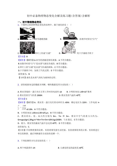 初中必备物理物态变化全解及练习题(含答案)含解析